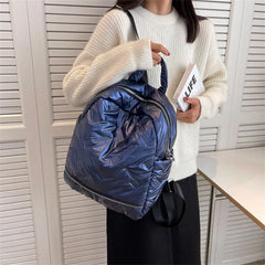 Women's Stripe Space Backpack Down Fabric Cotton Backpacks for Teenager Girls