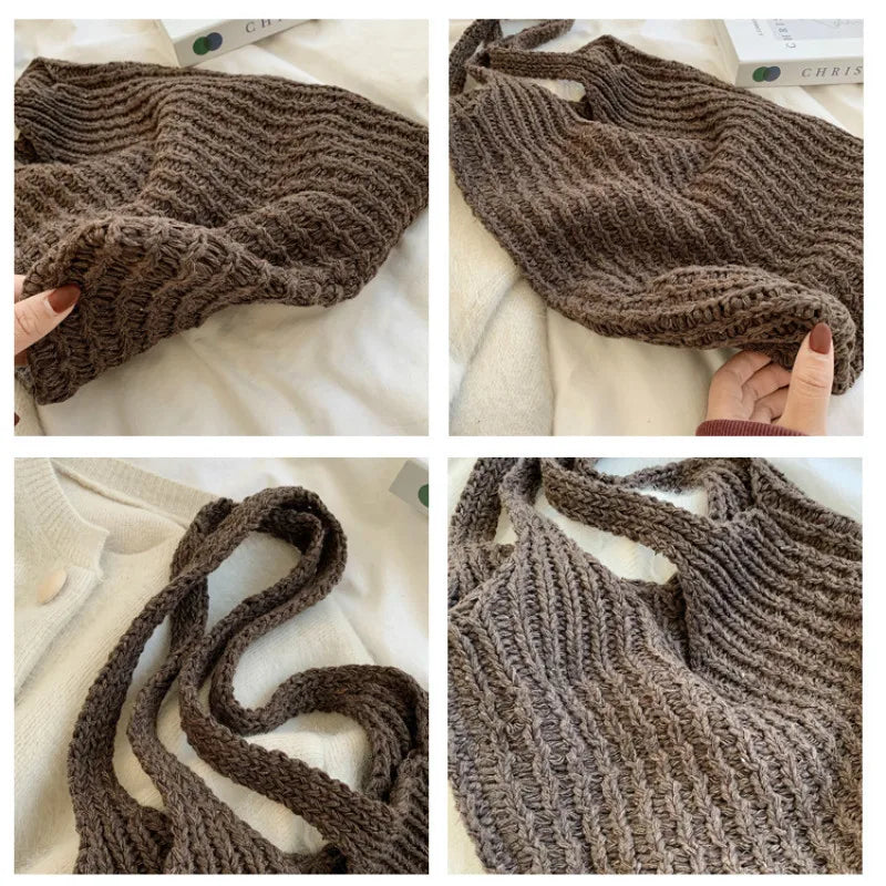 Vintage Wool Knitted Shoulder Bag for Women Large Handbag BG1427