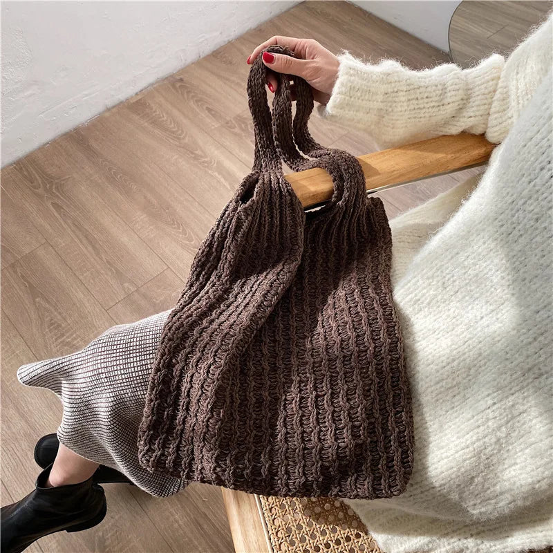Vintage Wool Knitted Shoulder Bag for Women Large Handbag BG1427