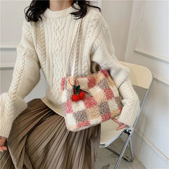Furry Woolen Women Handbag Top Handle Satchel Totes Cross Body Bag