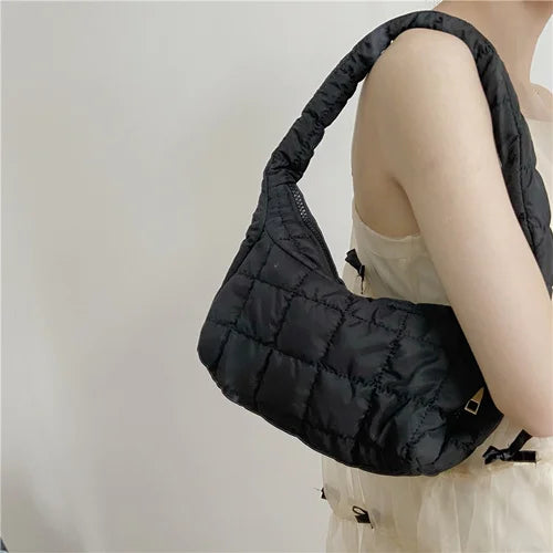 Plaid Women Underarm Bag Nylon Shoulder Bags Ladies Hobos Handbags Clutch Purses