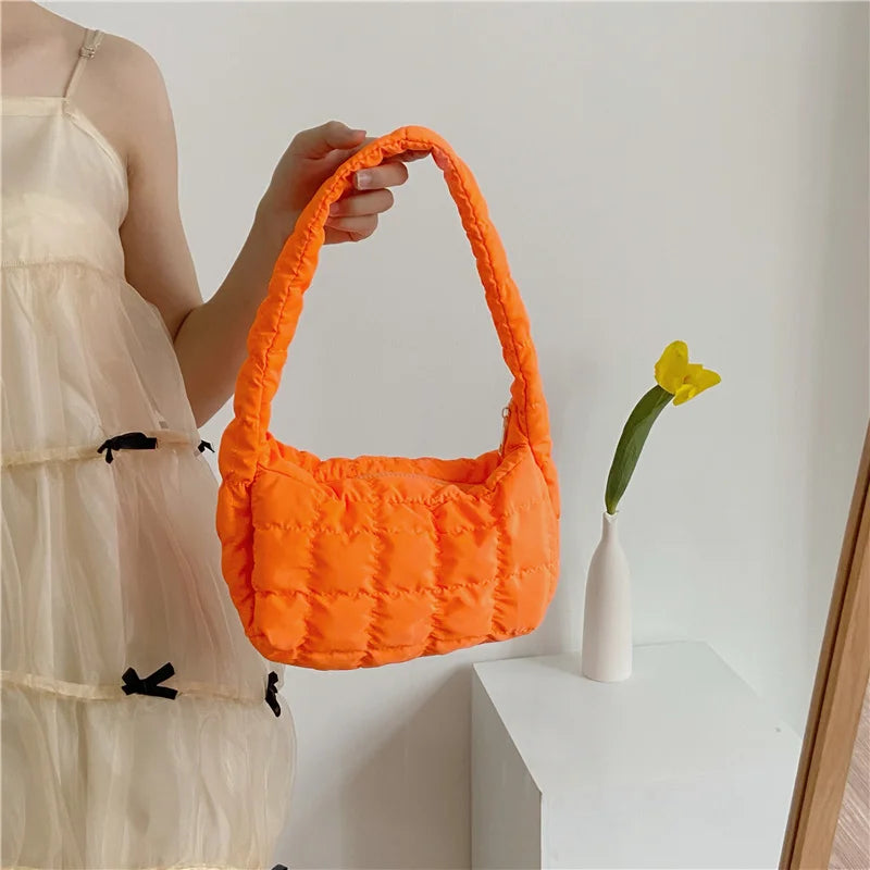 Plaid Women Underarm Bag Nylon Shoulder Bags Ladies Hobos Handbags Clutch Purses