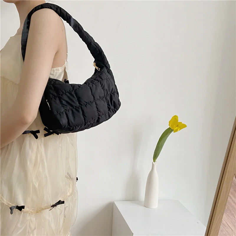 Plaid Women Underarm Bag Nylon Shoulder Bags Ladies Hobos Handbags Clutch Purses