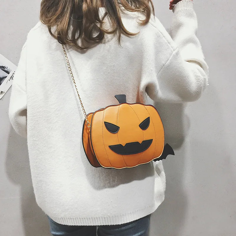 Small Shoulder Bag Women Crossbody Chain Pumpkin PU Leather Purse Halloween