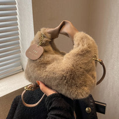 Faux Fur Handbags for Women Warm Plush Tote Bag Wallets
