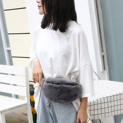 Rabbit Fur Fanny Pack Winter Bum Bag Plush Waist Bag