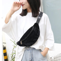 Rabbit Fur Fanny Pack Winter Bum Bag Plush Waist Bag