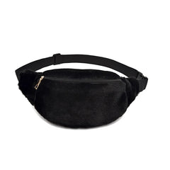 Rabbit Fur Fanny Pack Winter Bum Bag Plush Waist Bag