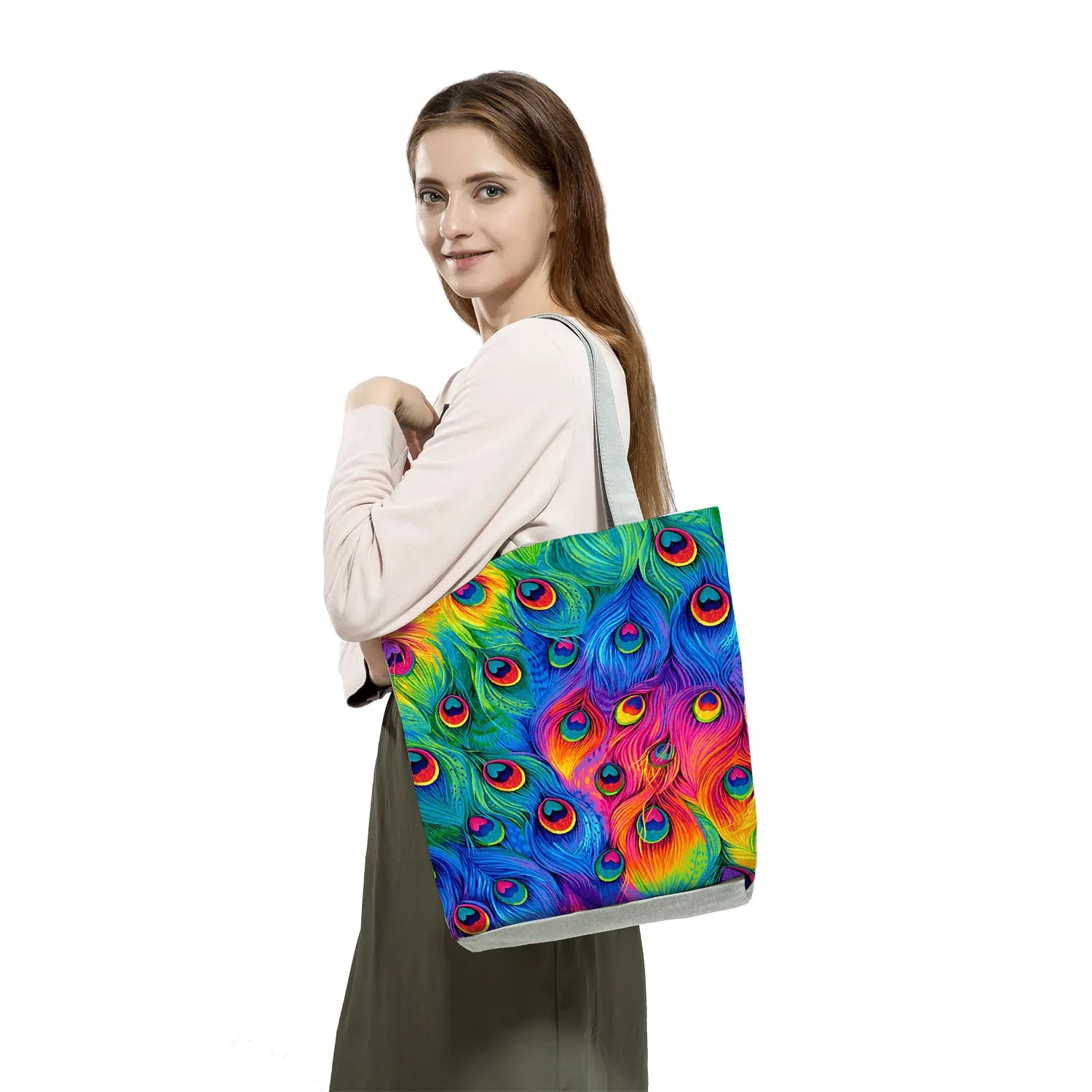 Feather Print Handbags For Woman Daily Tote Bags High Capacity Shoulder Bags