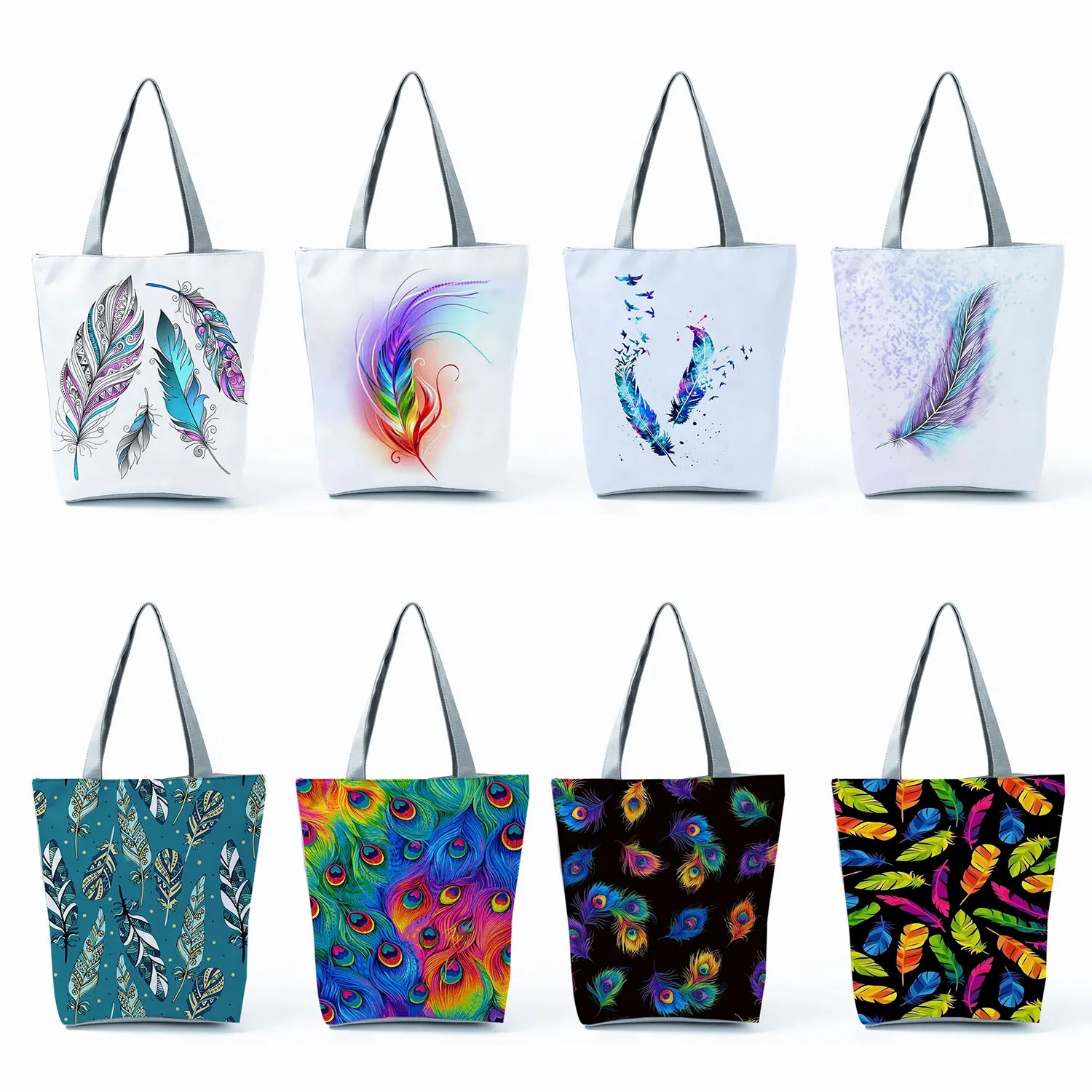 Feather Print Handbags For Woman Office Tote Bag Travel Beach Bag