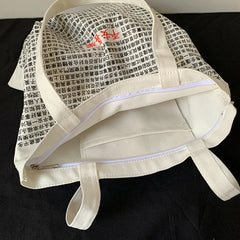 Female Bag Blessing Text Pattern Canvas Shoulder Bag