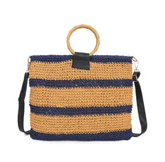 Female Straw Bag Women Crossbody Bag Carry Bamboo Make Straw Handle Handbag