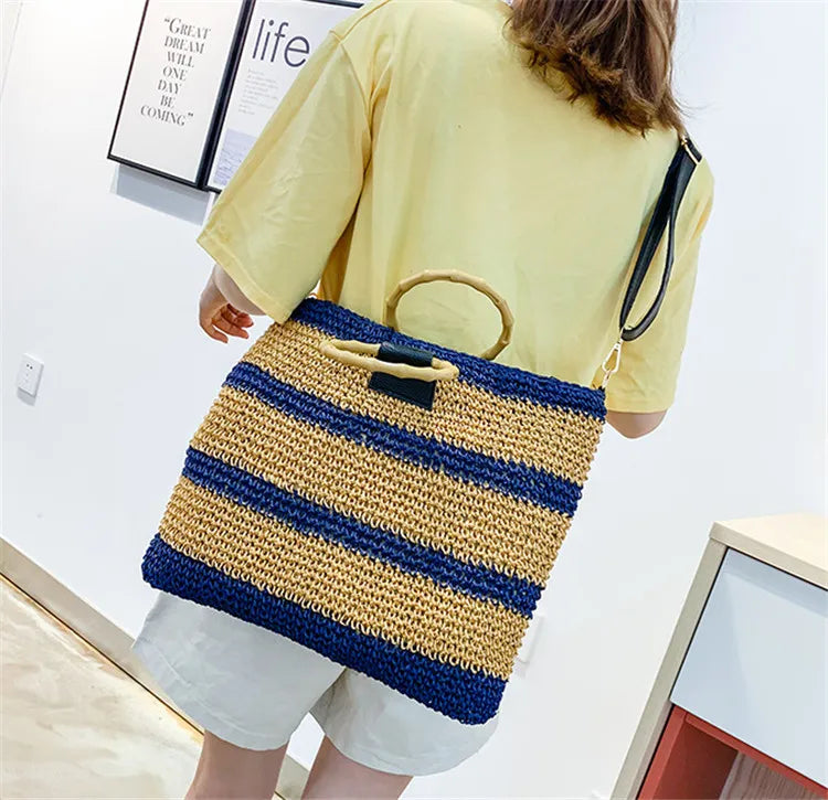 Female Straw Bag Women Crossbody Bag Carry Bamboo Make Straw Handle Handbag