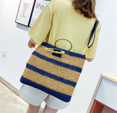 Female Straw Bag Women Crossbody Bag Carry Bamboo Make Straw Handle Handbag