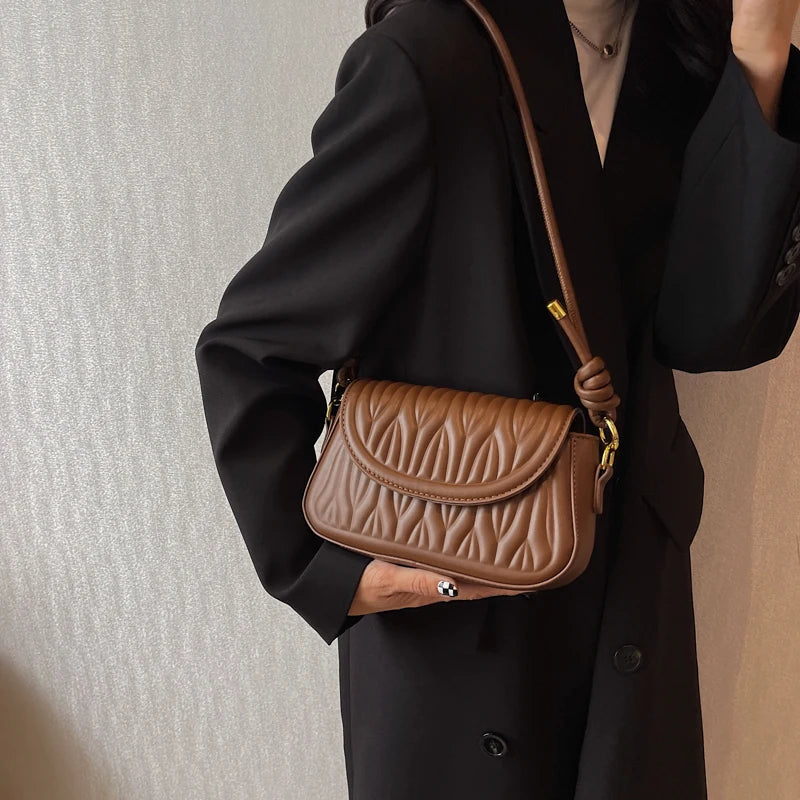 Winter Leather Flap Crossbody Bag for Women