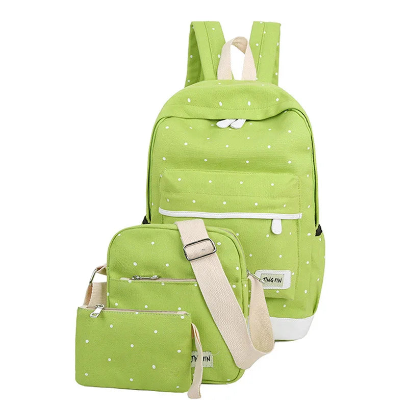 Fresh Canvas Women Backpack Big Girl Student Book Bag With Purse