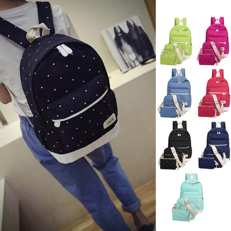 Fresh Canvas Women Backpack Big Girl Student Book Bag With Purse