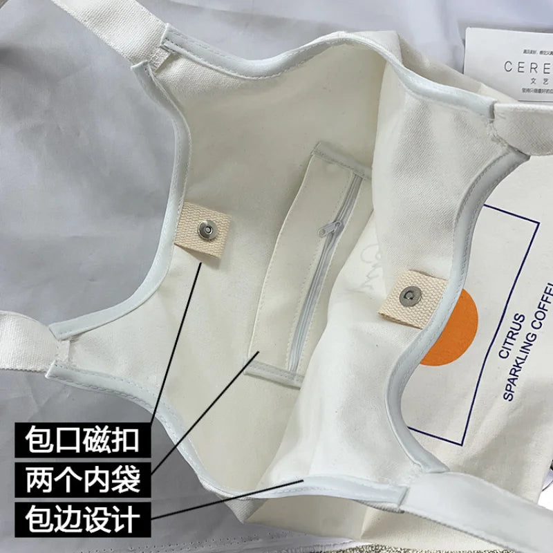 Orange Canvas Shoulder Bag Japanese Style Portable Shopping Bag