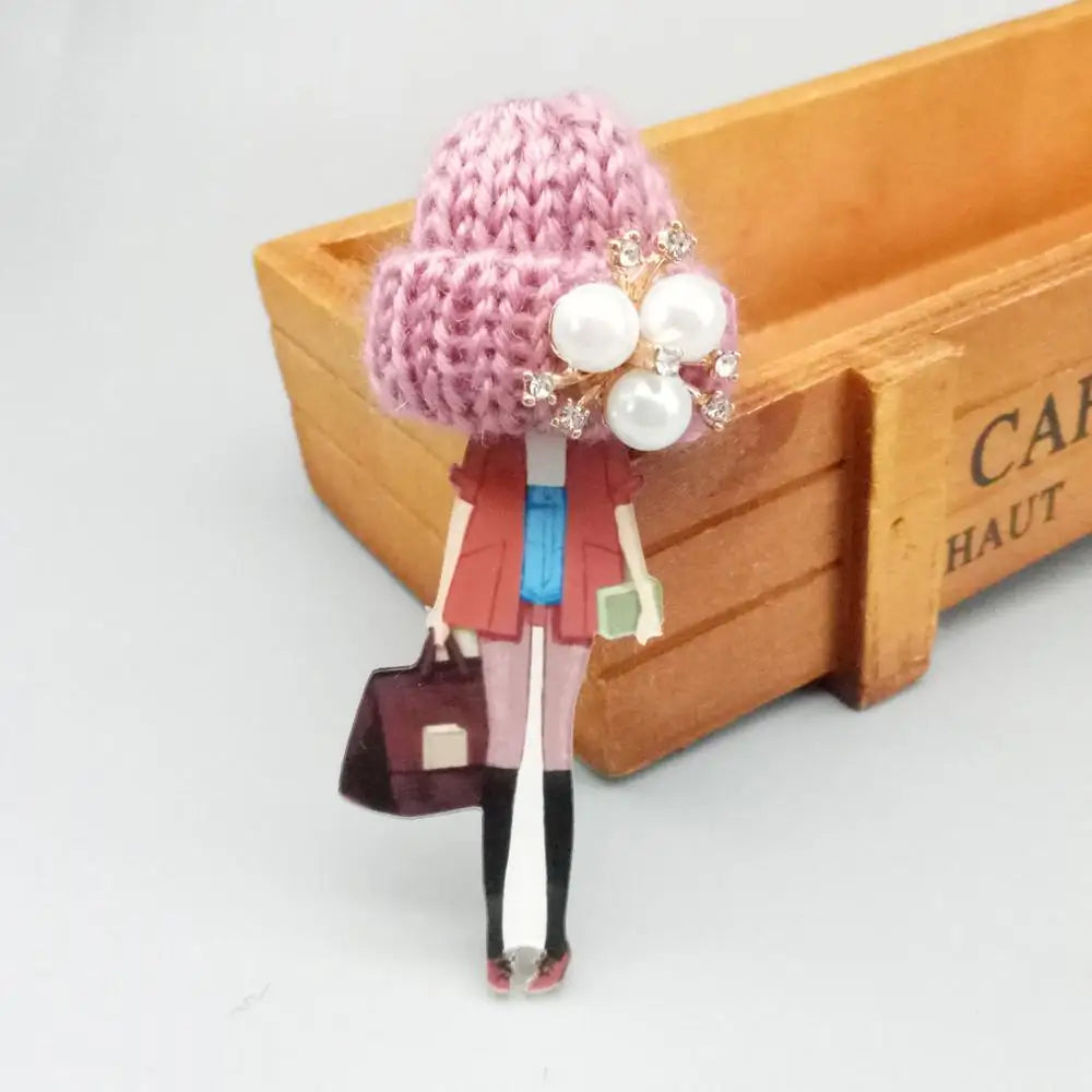 Girls Lovely Anime Wool Hat Brooches Acrylic Badges Backpack Pins