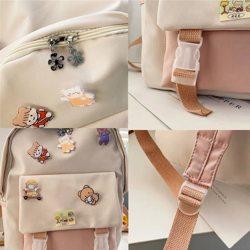Girls Nylon Backpack INS Waterproof Backpack Large Capacity Travel Bag