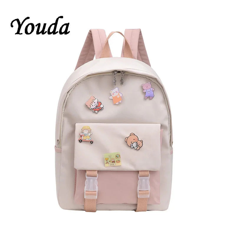 Girls Nylon Backpack INS Waterproof Backpack Large Capacity Travel Bag