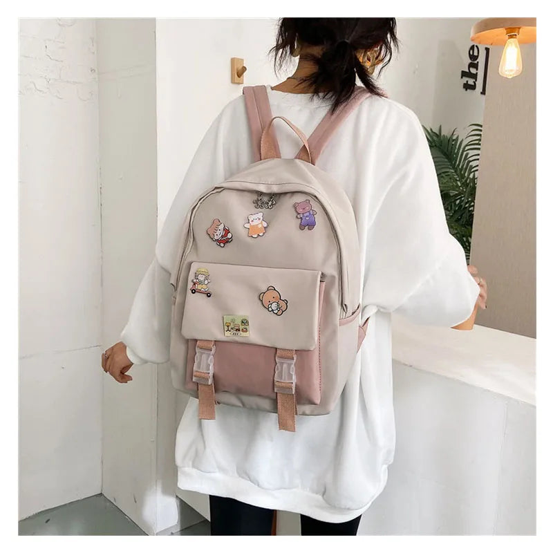 Girls Nylon Backpack INS Waterproof Backpack Large Capacity Travel Bag