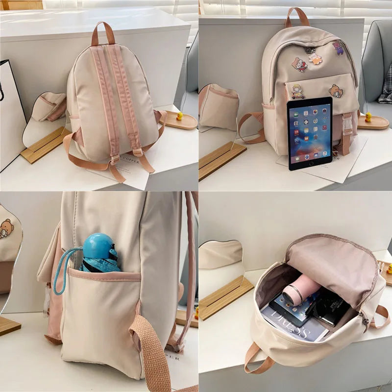 Girls Nylon Backpack INS Waterproof Backpack Large Capacity Travel Bag
