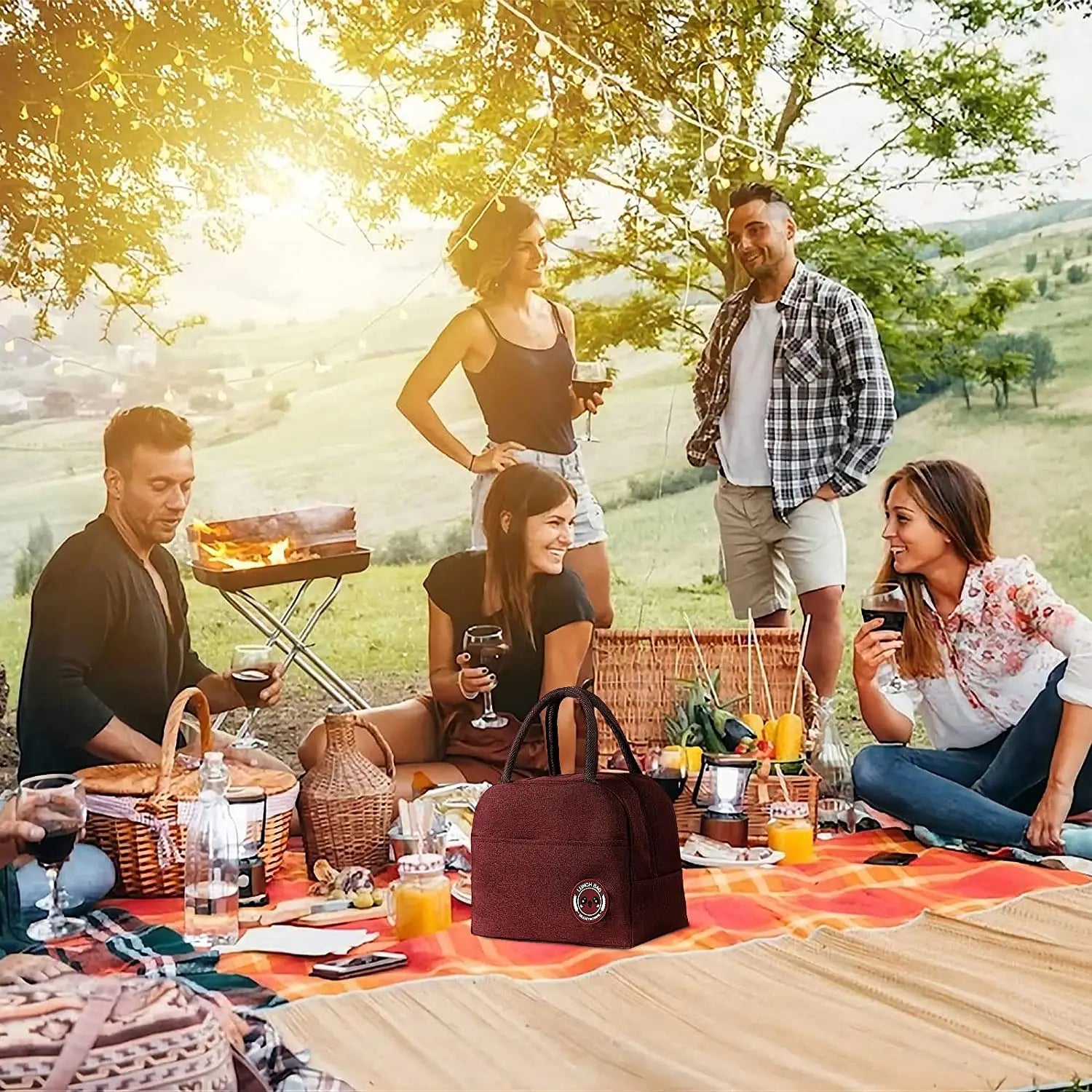 Letter Print Lunch Bag Thermal Insulated Lunch Box Tote Cooler Handbag