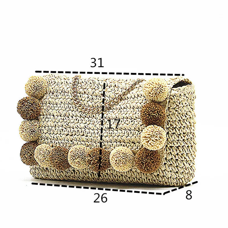 Hair Ball Beach Bag Straw Clutch Messenger Bag Envelope Bag