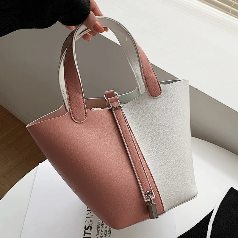 Women Shoulder Bags Set Panelled Leather Bucket Bag Vintage Crossbody Tote
