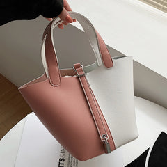 Women Shoulder Bags Set Panelled Leather Bucket Bag Vintage Crossbody Tote