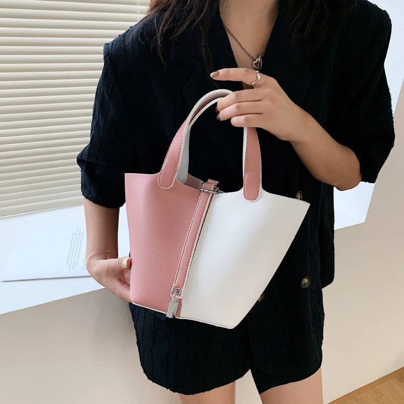 Women Shoulder Bags Set Panelled Leather Bucket Bag Vintage Crossbody Tote