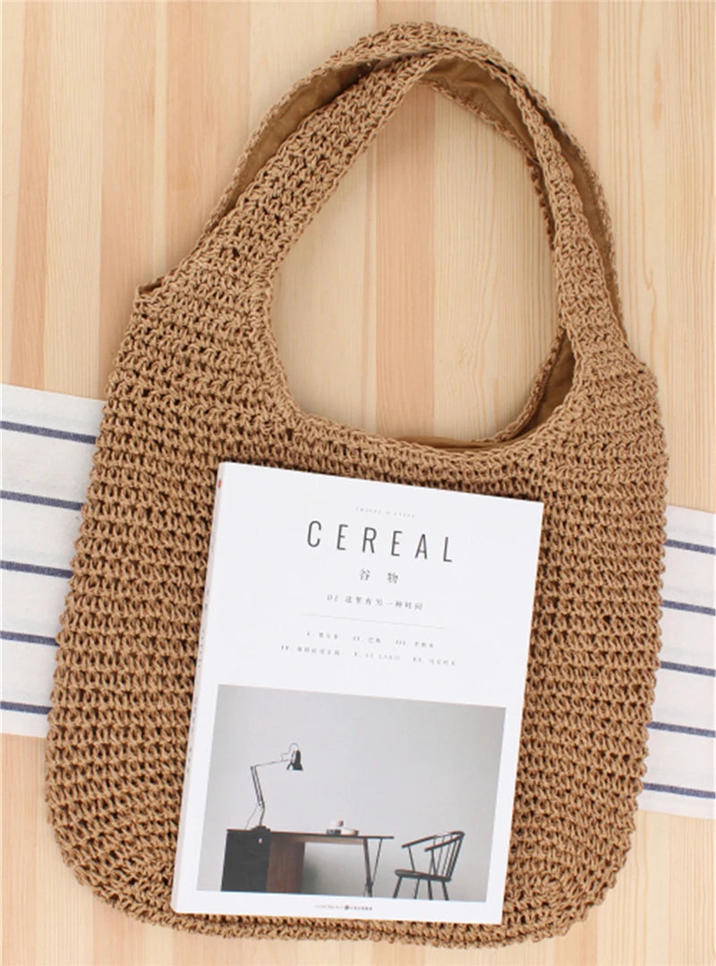 Straw Beach Bag for Women Hobo Style One-shoulder Bag