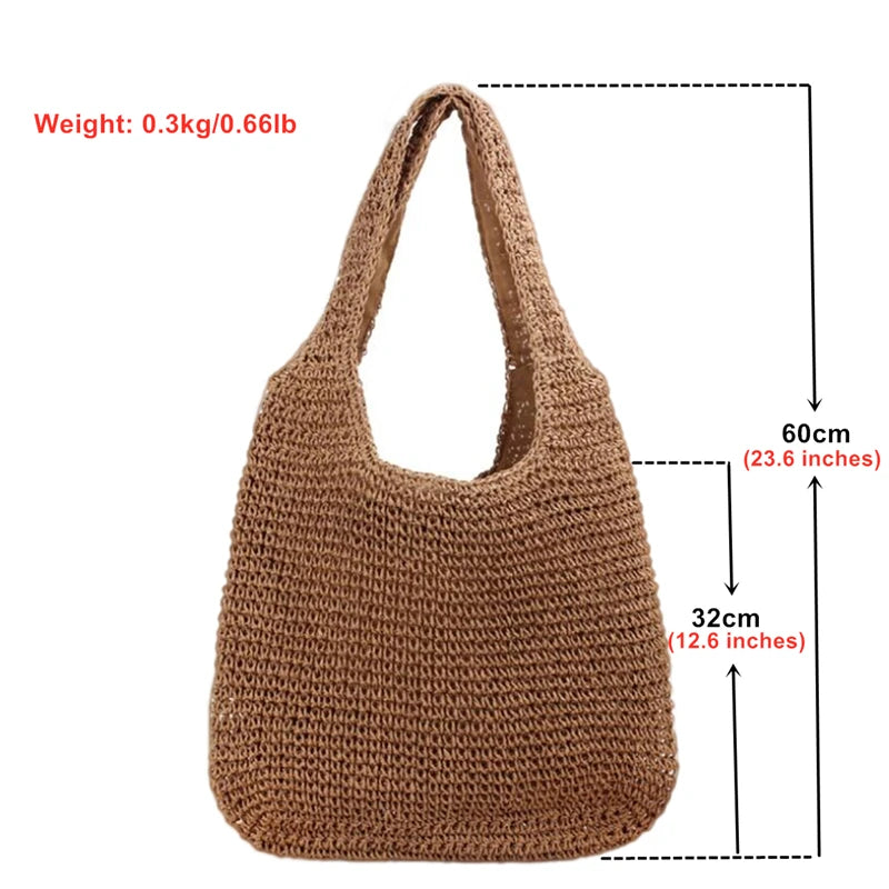 Straw Beach Bag for Women Hobo Style One-shoulder Bag