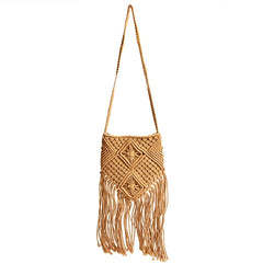 Woven Rattan Beach Bag Tassel Boho Crochet Fringed Women