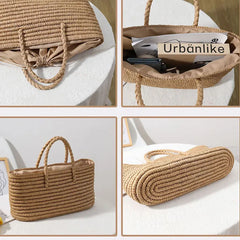 Straw Woven Bag Large Capacity Handbag for Women's French Romantic Beach