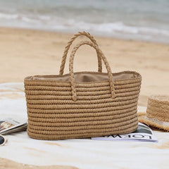 Straw Woven Bag Large Capacity Handbag for Women's French Romantic Beach