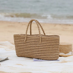 Straw Woven Bag Large Capacity Handbag for Women's French Romantic Beach