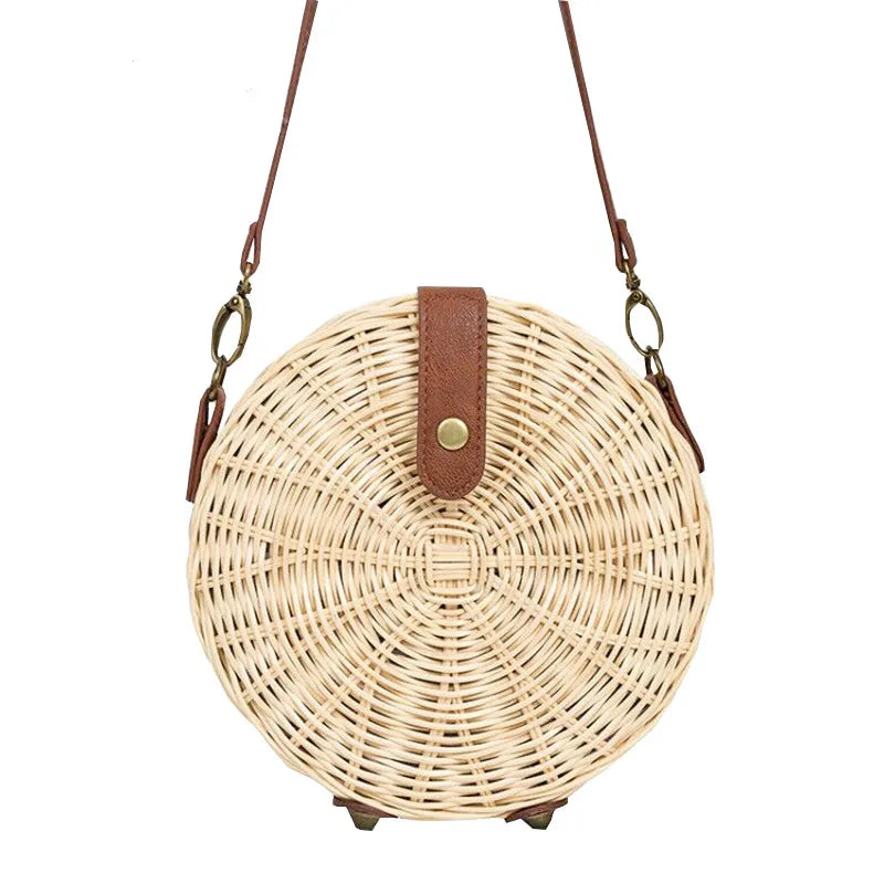 Woven Rattan Bag Knitting Straw Women Bags Beach Circle Handbags
