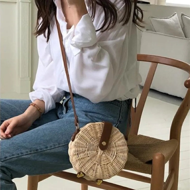 Woven Rattan Bag Knitting Straw Women Bags Beach Circle Handbags