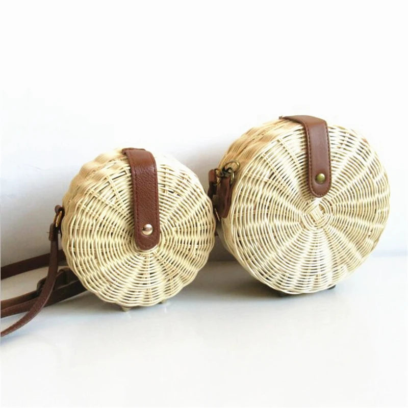Woven Rattan Bag Knitting Straw Women Bags Beach Circle Handbags