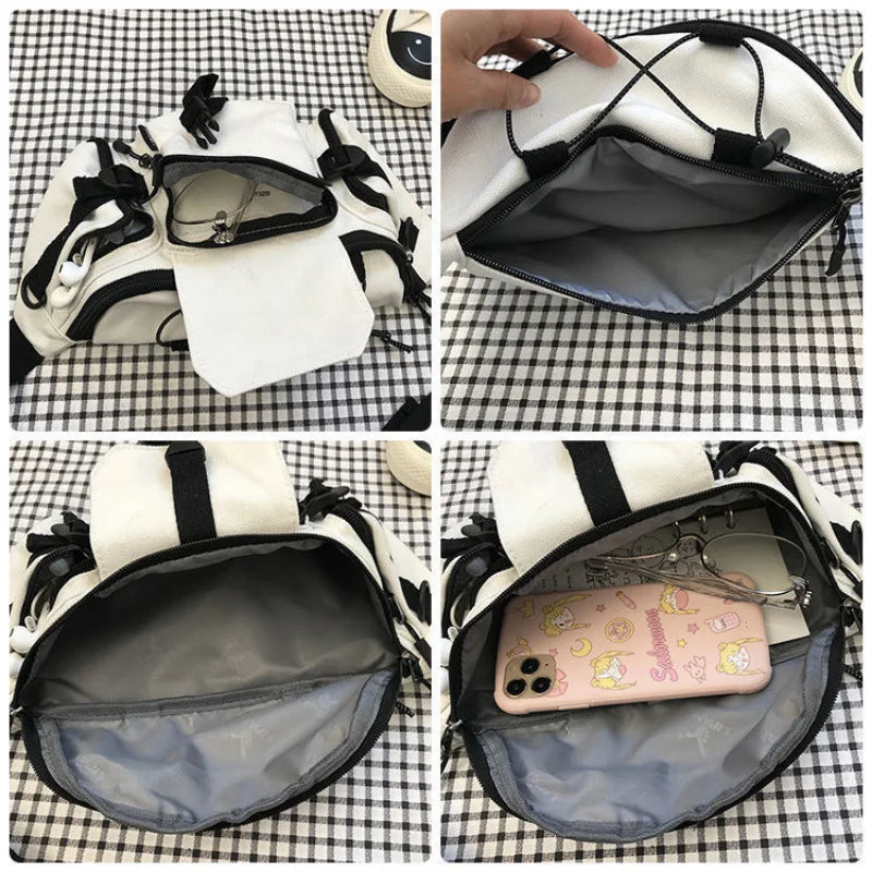 Harajuku Techwear Canvas Sling Bag Gothic Crossbody Handbag Purses and Handbags
