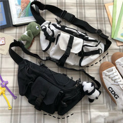 Harajuku Techwear Canvas Sling Bag Gothic Crossbody Handbag Purses and Handbags