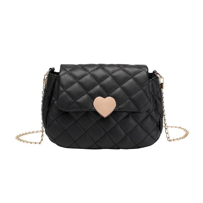 Heart Embroidery Shoulder Bag for Women PU Leather Crossbody Chain Purse