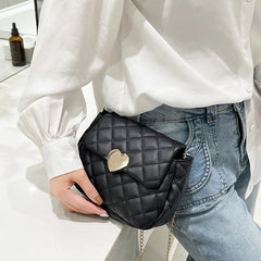 Heart Embroidery Shoulder Bag for Women PU Leather Crossbody Chain Purse