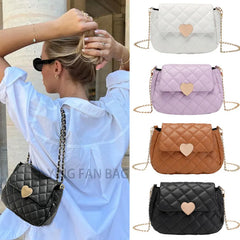 Heart Embroidery Shoulder Bag for Women PU Leather Crossbody Chain Purse