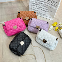 Heart Embroidery Shoulder Bag for Women PU Leather Crossbody Chain Purse
