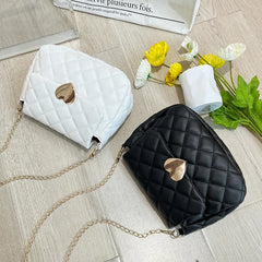 Heart Embroidery Shoulder Bag for Women PU Leather Crossbody Chain Purse