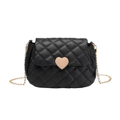 Heart Embroidery Shoulder Bag for Women PU Leather Crossbody Chain Purse