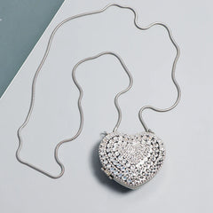 Heart Square Shape Rhinestone Shoulder Bag Women Metal PU Coin Key